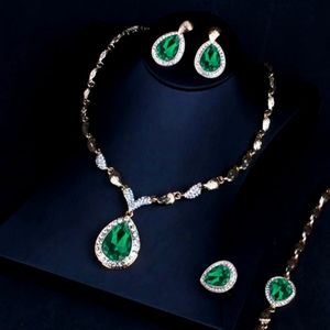 Emerald & Rhinestone Gold Jewelry Set 5 pieces NWT